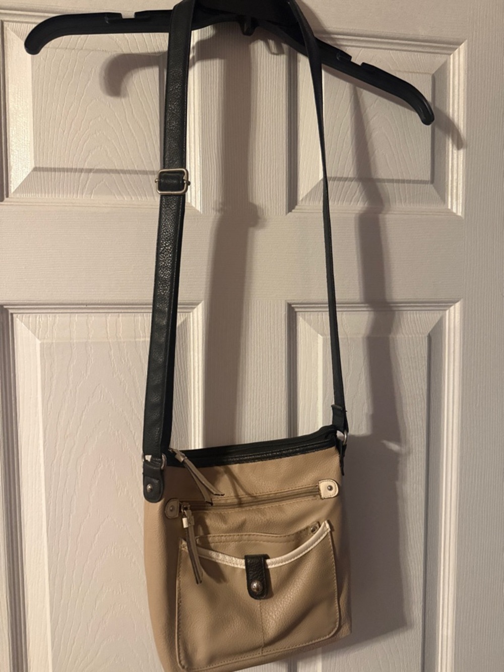 Beige Crossbody Bag with Black Strap